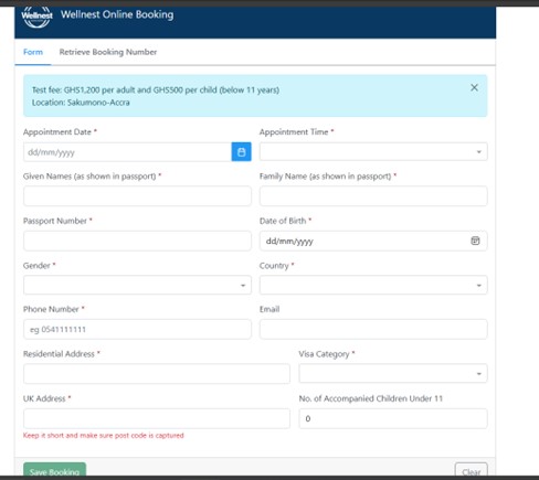 how do I book for my UK visa TB test with Wellnest Ghana online